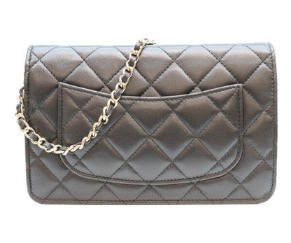 CHANEL シャネル A33814 ラム 黒 ゴールド金具 ココパール マトラッセ チェーンウォレット 財布 ショルダーバッグ