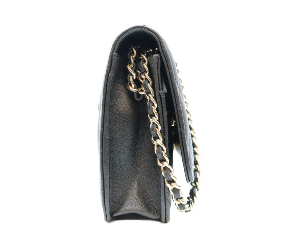 CHANEL シャネル A33814 ラム 黒 ゴールド金具 ココパール マトラッセ チェーンウォレット 財布 ショルダーバッグ