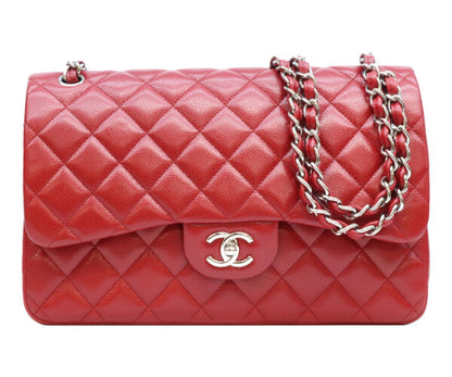 CHANEL シャネル 16番 A58600 赤 キャビア シルバー金具 ダブルフラップ デカマトラッセ30 ショルダーバッグ