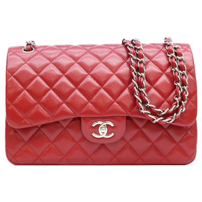 CHANEL シャネル 16番 A58600 赤 キャビア シルバー金具 ダブルフラップ デカマトラッセ30 ショルダーバッグ