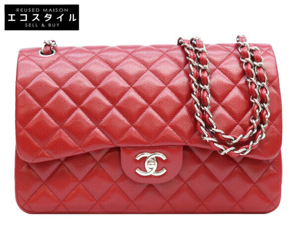 CHANEL シャネル 16番 A58600 赤 キャビア シルバー金具 ダブルフラップ デカマトラッセ30 ショルダーバッグ