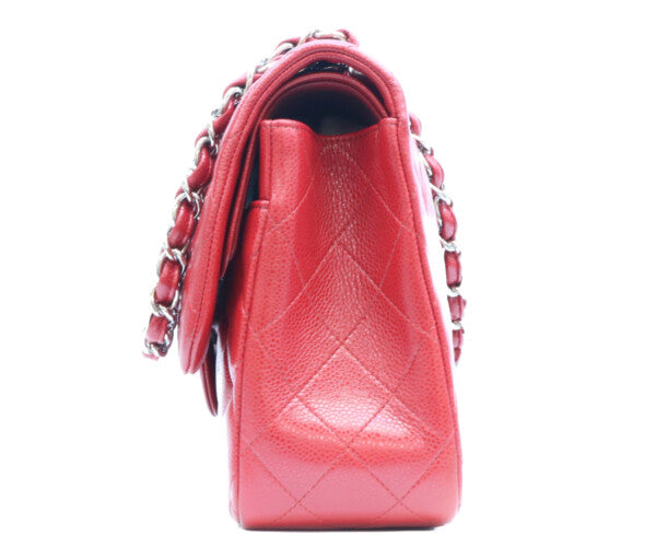 CHANEL シャネル 16番 A58600 赤 キャビア シルバー金具 ダブルフラップ デカマトラッセ30 ショルダーバッグ