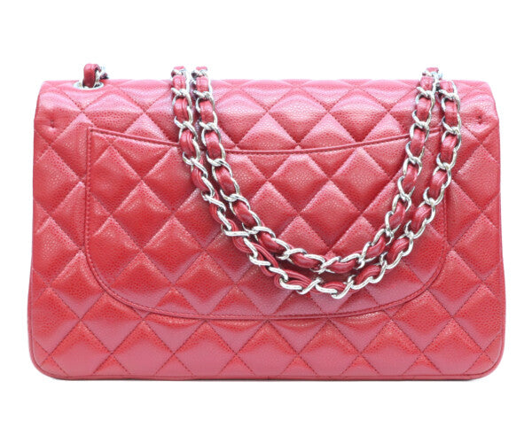 CHANEL シャネル 16番 A58600 赤 キャビア シルバー金具 ダブルフラップ デカマトラッセ30 ショルダーバッグ