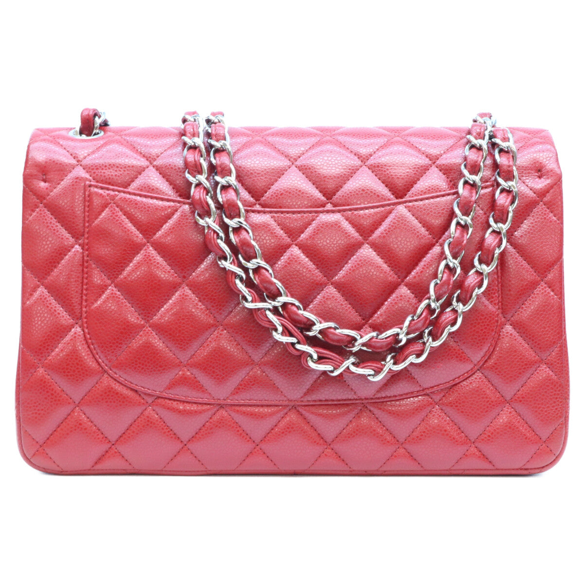 CHANEL シャネル 16番 A58600 赤 キャビア シルバー金具 ダブルフラップ デカマトラッセ30 ショルダーバッグ
