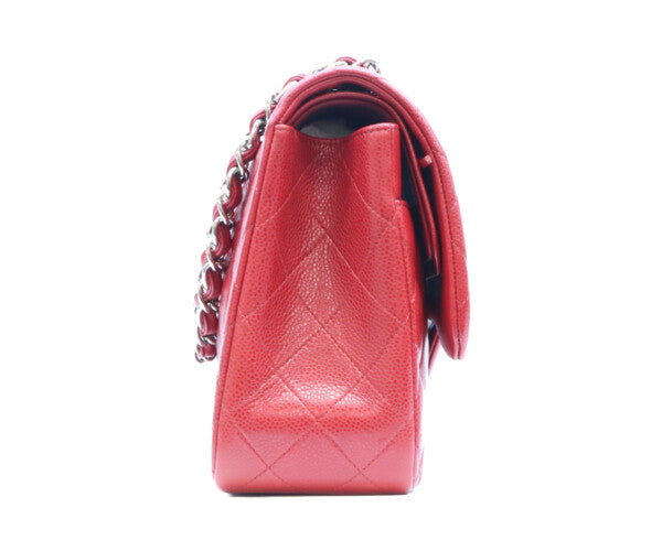 CHANEL シャネル 16番 A58600 赤 キャビア シルバー金具 ダブルフラップ デカマトラッセ30 ショルダーバッグ