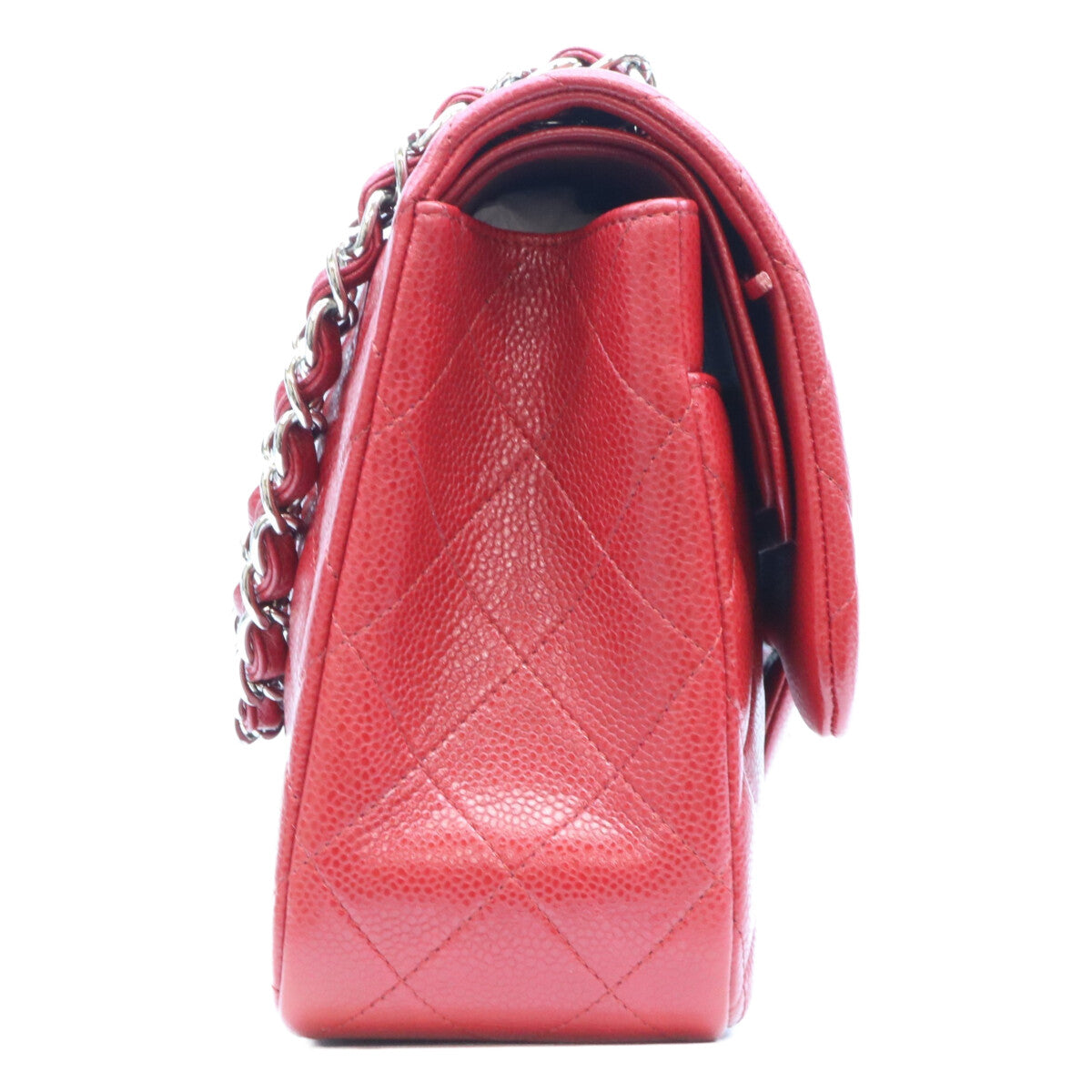 CHANEL シャネル 16番 A58600 赤 キャビア シルバー金具 ダブルフラップ デカマトラッセ30 ショルダーバッグ