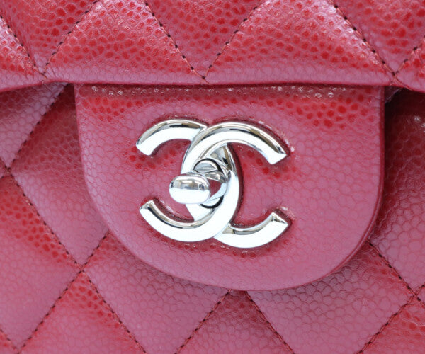 CHANEL シャネル 16番 A58600 赤 キャビア シルバー金具 ダブルフラップ デカマトラッセ30 ショルダーバッグ