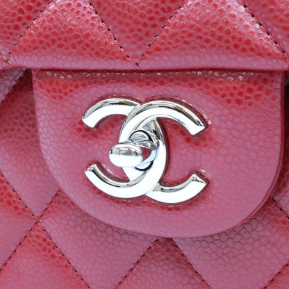 CHANEL シャネル 16番 A58600 赤 キャビア シルバー金具 ダブルフラップ デカマトラッセ30 ショルダーバッグ