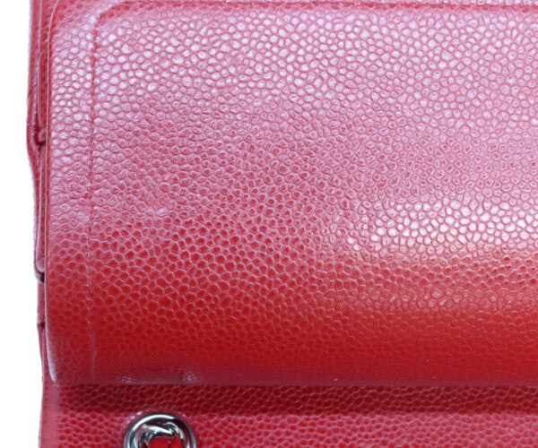 CHANEL シャネル 16番 A58600 赤 キャビア シルバー金具 ダブルフラップ デカマトラッセ30 ショルダーバッグ