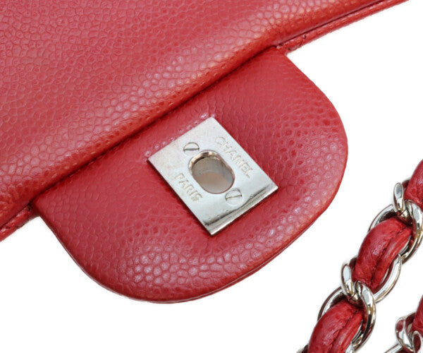 CHANEL シャネル 16番 A58600 赤 キャビア シルバー金具 ダブルフラップ デカマトラッセ30 ショルダーバッグ