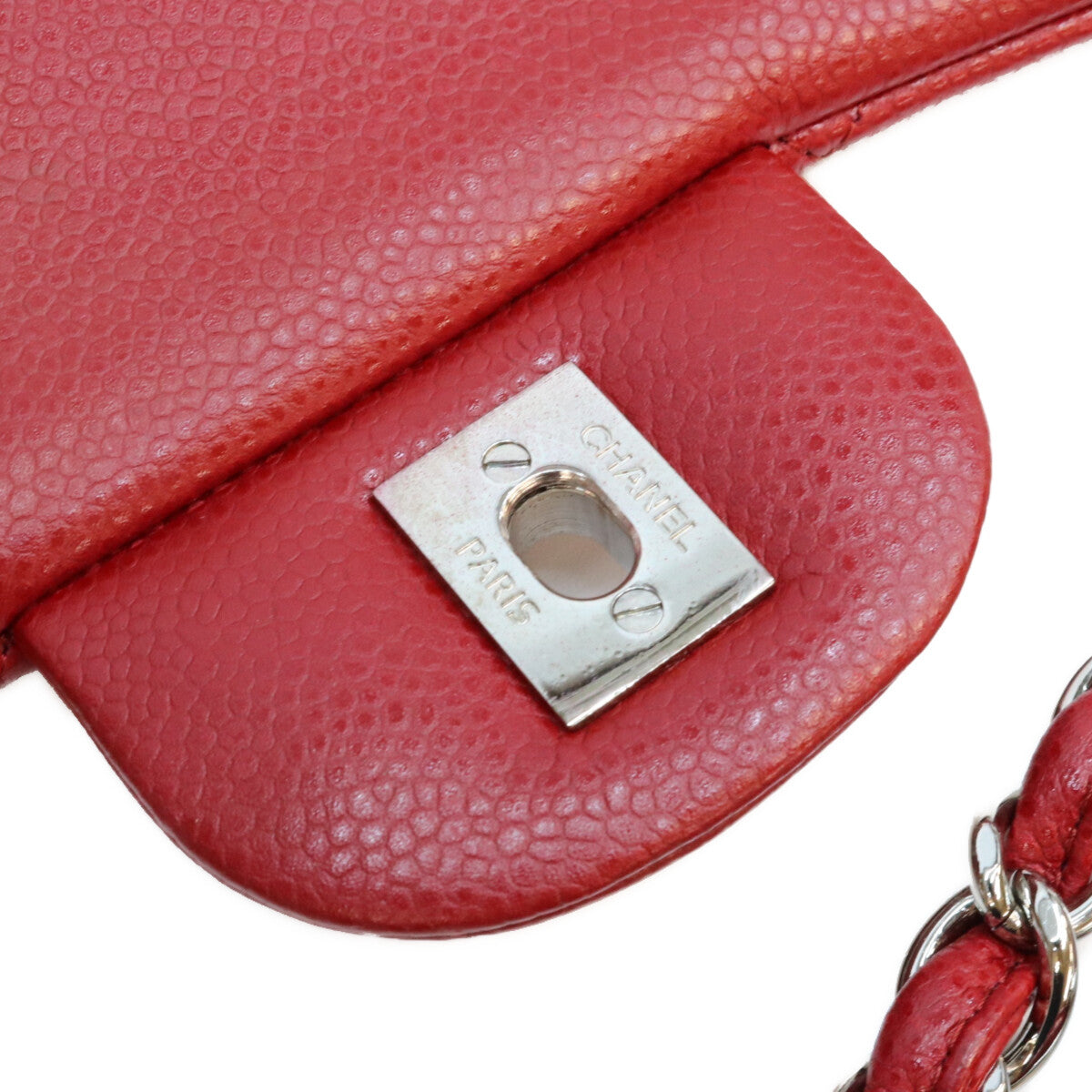 CHANEL シャネル 16番 A58600 赤 キャビア シルバー金具 ダブルフラップ デカマトラッセ30 ショルダーバッグ