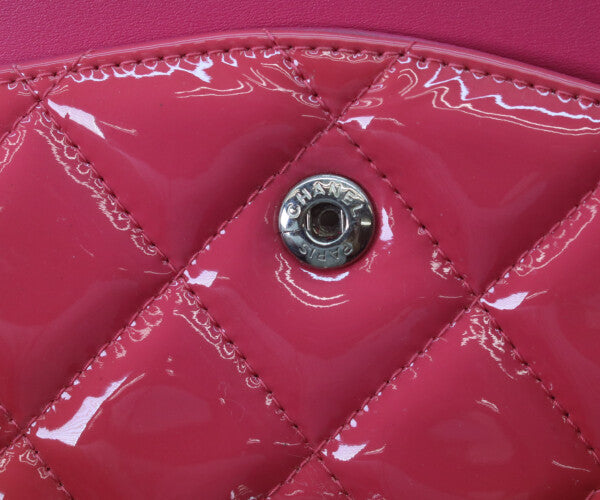 CHANEL シャネル 19番 A58600 パテント レッド×ピンク バイカラー シルバー金具 ダブルフラップ デカマトラッセ30 ショルダーバッグ
