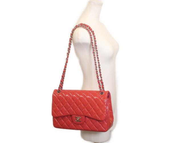 CHANEL シャネル 19番 A58600 パテント レッド×ピンク バイカラー シルバー金具 ダブルフラップ デカマトラッセ30 ショルダーバッグ