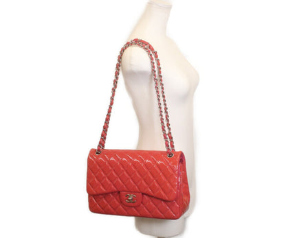 CHANEL シャネル 19番 A58600 パテント レッド×ピンク バイカラー シルバー金具 ダブルフラップ デカマトラッセ30 ショルダーバッグ