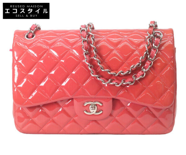 CHANEL シャネル 19番 A58600 パテント レッド×ピンク バイカラー シルバー金具 ダブルフラップ デカマトラッセ30 ショルダーバッグ