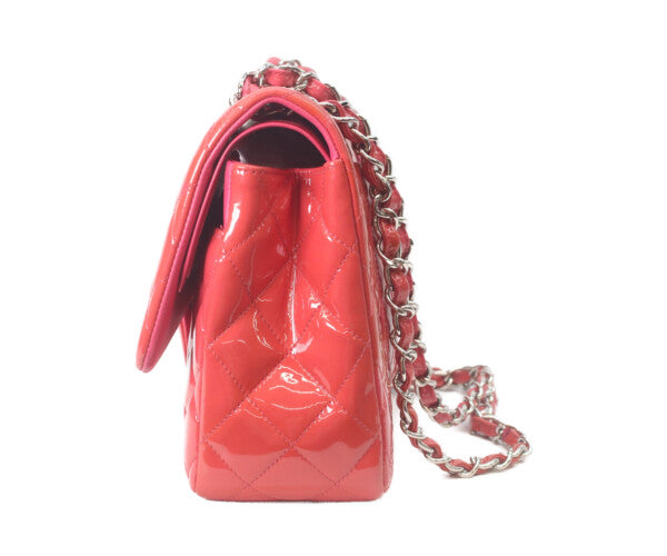 CHANEL シャネル 19番 A58600 パテント レッド×ピンク バイカラー シルバー金具 ダブルフラップ デカマトラッセ30 ショルダーバッグ
