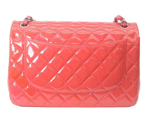 CHANEL シャネル 19番 A58600 パテント レッド×ピンク バイカラー シルバー金具 ダブルフラップ デカマトラッセ30 ショルダーバッグ