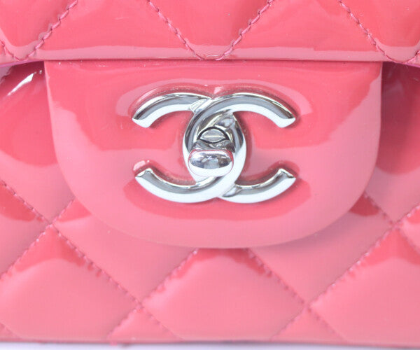 CHANEL シャネル 19番 A58600 パテント レッド×ピンク バイカラー シルバー金具 ダブルフラップ デカマトラッセ30 ショルダーバッグ