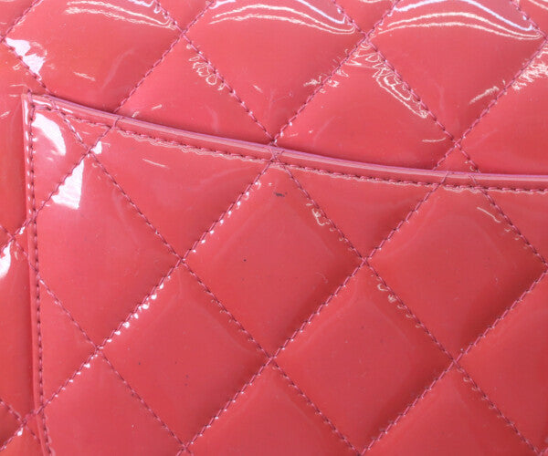 CHANEL シャネル 19番 A58600 パテント レッド×ピンク バイカラー シルバー金具 ダブルフラップ デカマトラッセ30 ショルダーバッグ
