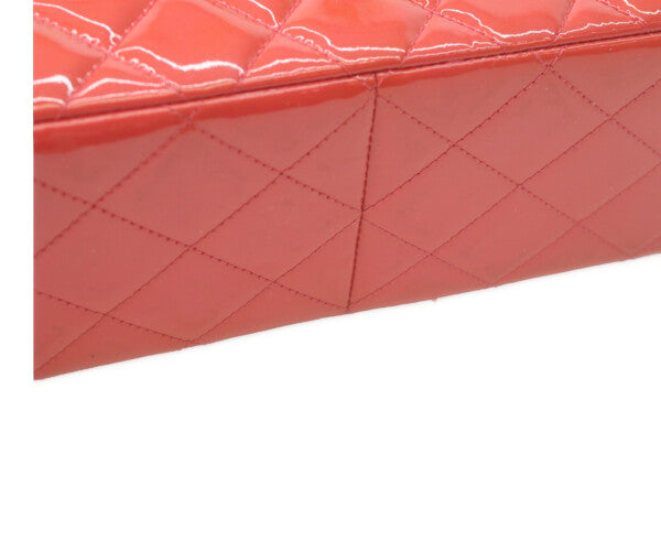 CHANEL シャネル 19番 A58600 パテント レッド×ピンク バイカラー シルバー金具 ダブルフラップ デカマトラッセ30 ショルダーバッグ