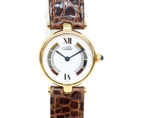 Cartier カルティエ 90s 925 マストヴァンドームヴェルメイユSM サイドトリニティ文字盤 QZ 革 腕時計