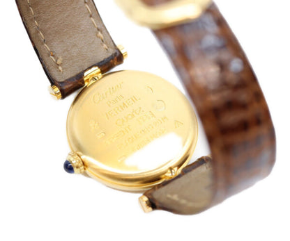 Cartier カルティエ 90s 925 マストヴァンドームヴェルメイユSM サイドトリニティ文字盤 QZ 革 腕時計