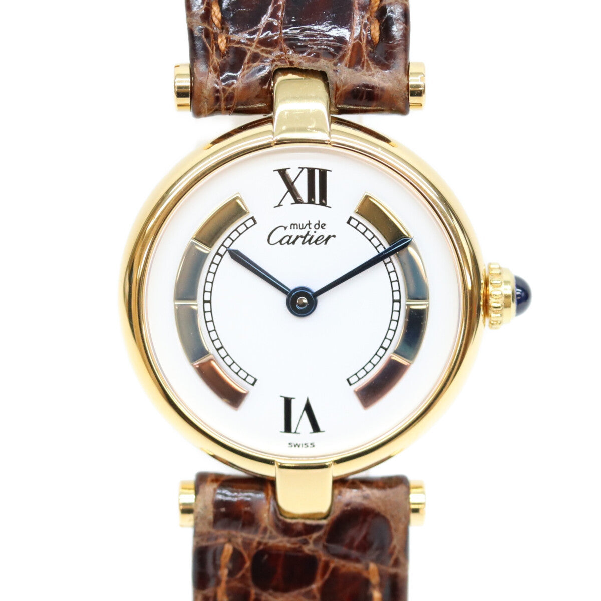 Cartier カルティエ 90s 925 マストヴァンドームヴェルメイユSM サイドトリニティ文字盤 QZ 革 腕時計