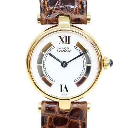 Cartier カルティエ 90s 925 マストヴァンドームヴェルメイユSM サイドトリニティ文字盤 QZ 革 腕時計