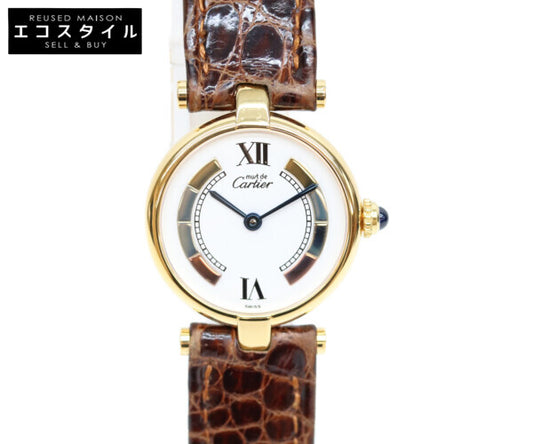 Cartier カルティエ 90s 925 マストヴァンドームヴェルメイユSM サイドトリニティ文字盤 QZ 革 腕時計