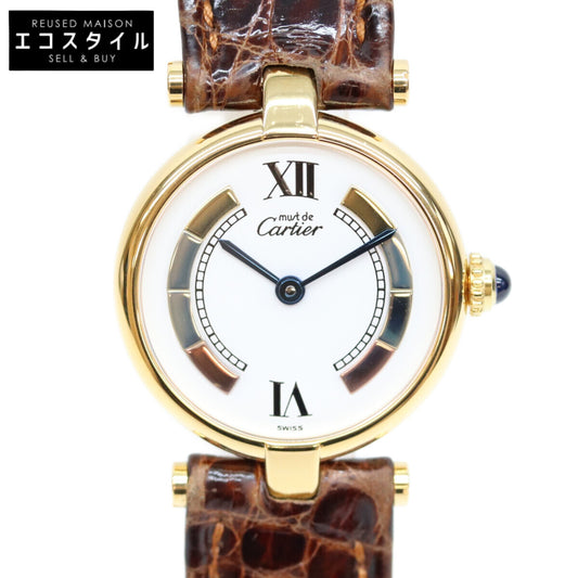 Cartier カルティエ 90s 925 マストヴァンドームヴェルメイユSM サイドトリニティ文字盤 QZ 革 腕時計
