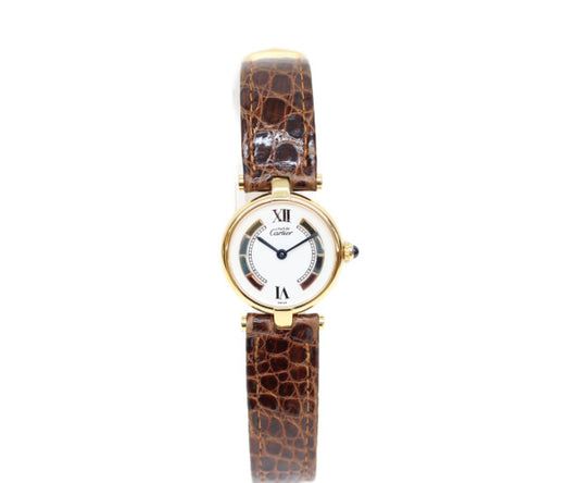 Cartier カルティエ 90s 925 マストヴァンドームヴェルメイユSM サイドトリニティ文字盤 QZ 革 腕時計