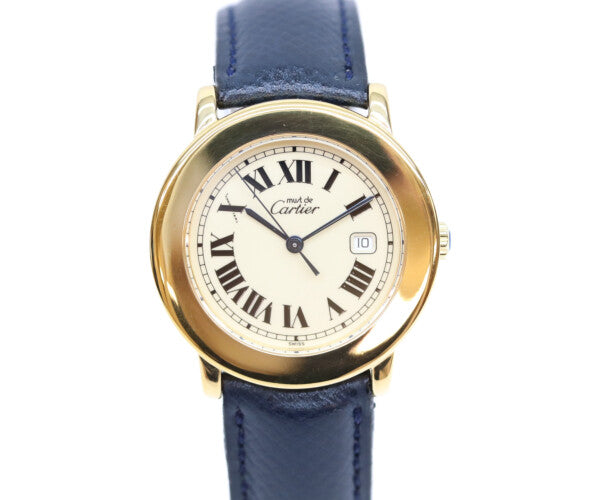 Cartier カルティエ W1006822 925 マストロンドLM ヴェルメイユ デイト アイボリーローマ文字盤 革 QZ 腕時計