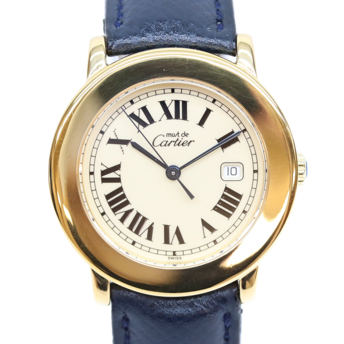 Cartier カルティエ W1006822 925 マストロンドLM ヴェルメイユ デイト アイボリーローマ文字盤 革 QZ 腕時計