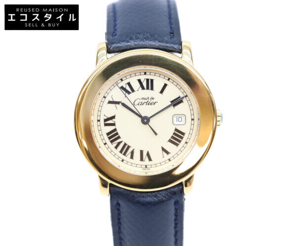 Cartier カルティエ W1006822 925 マストロンドLM ヴェルメイユ デイト アイボリーローマ文字盤 革 QZ 腕時計