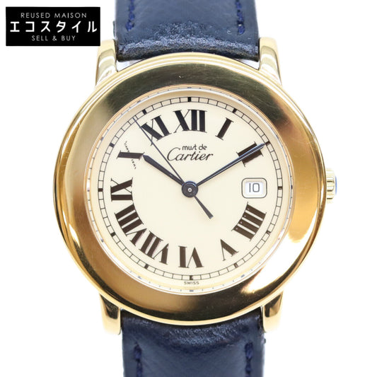 Cartier カルティエ W1006822 925 マストロンドLM ヴェルメイユ デイト アイボリーローマ文字盤 革 QZ 腕時計