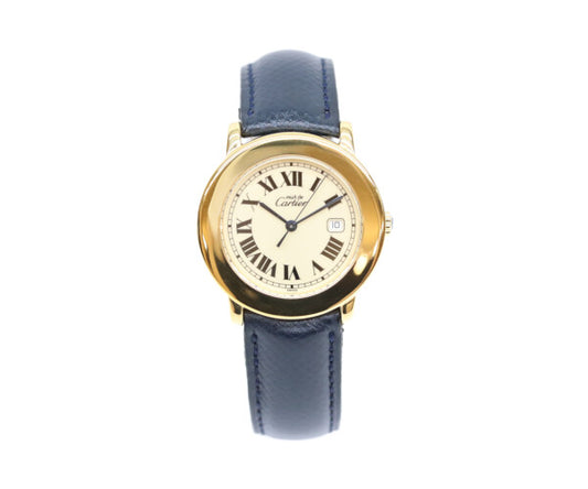 Cartier カルティエ W1006822 925 マストロンドLM ヴェルメイユ デイト アイボリーローマ文字盤 革 QZ 腕時計