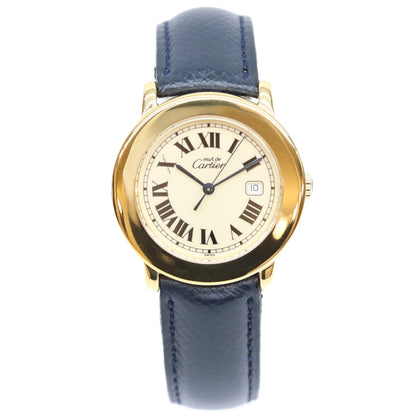 Cartier カルティエ W1006822 925 マストロンドLM ヴェルメイユ デイト アイボリーローマ文字盤 革 QZ 腕時計