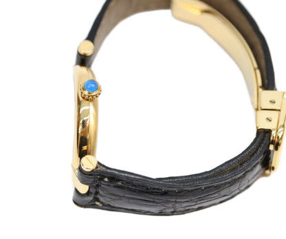 Cartier カルティエ 80-90s 925 マストヴァンドームヴェルメイユSM アラビアシルバー文字盤 QZ 黒革 腕時計