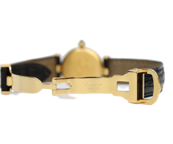 Cartier カルティエ 80-90s 925 マストヴァンドームヴェルメイユSM アラビアシルバー文字盤 QZ 黒革 腕時計