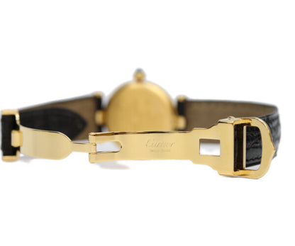 Cartier カルティエ 80-90s 925 マストヴァンドームヴェルメイユSM アラビアシルバー文字盤 QZ 黒革 腕時計