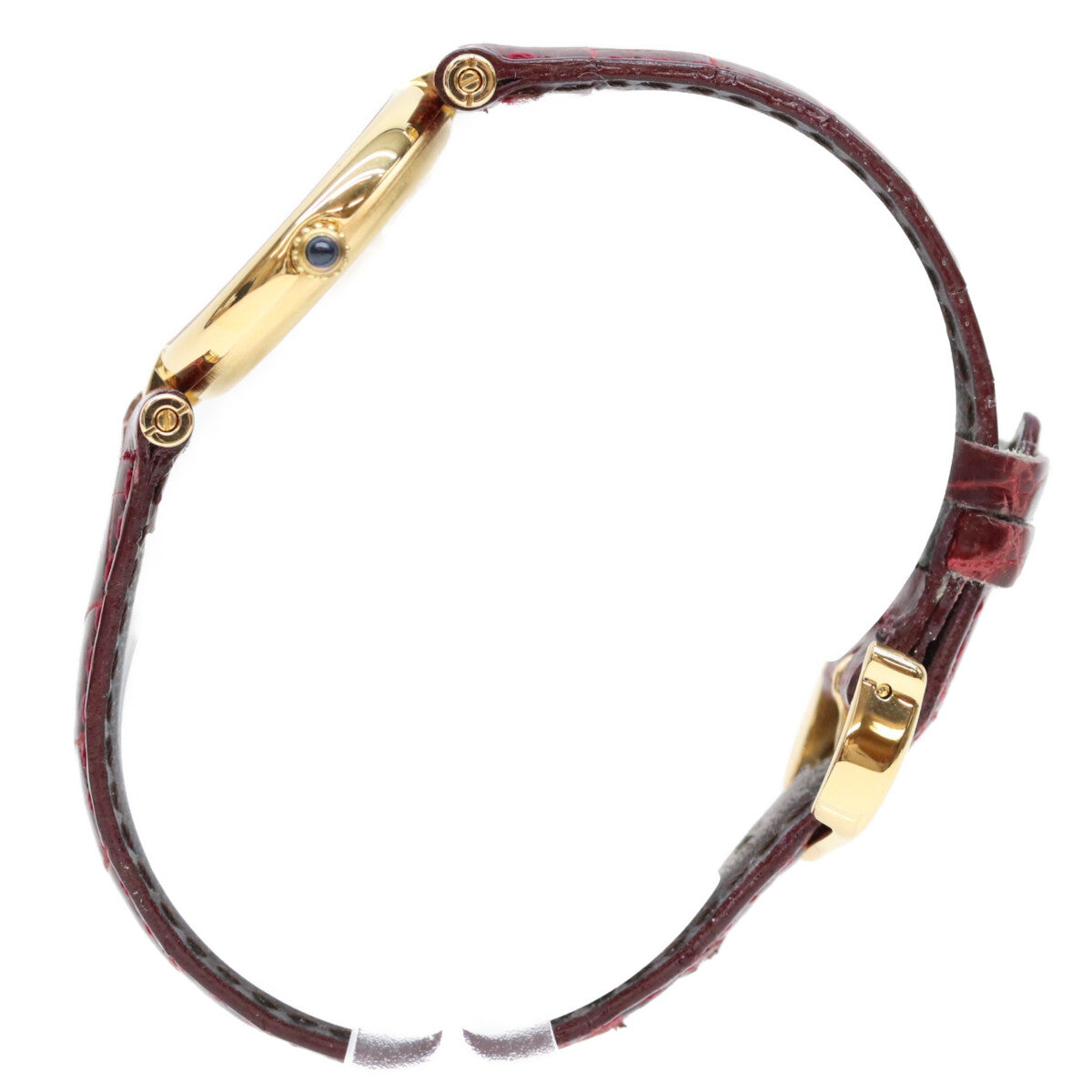 Cartier カルティエ 80-90s 925 マストヴァンドームヴェルメイユSM ボルドーゴールドローマ文字盤 QZ 赤革 腕時計