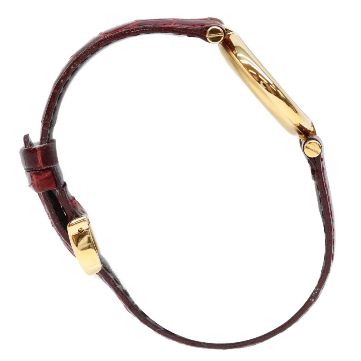 Cartier カルティエ 80-90s 925 マストヴァンドームヴェルメイユSM ボルドーゴールドローマ文字盤 QZ 赤革 腕時計