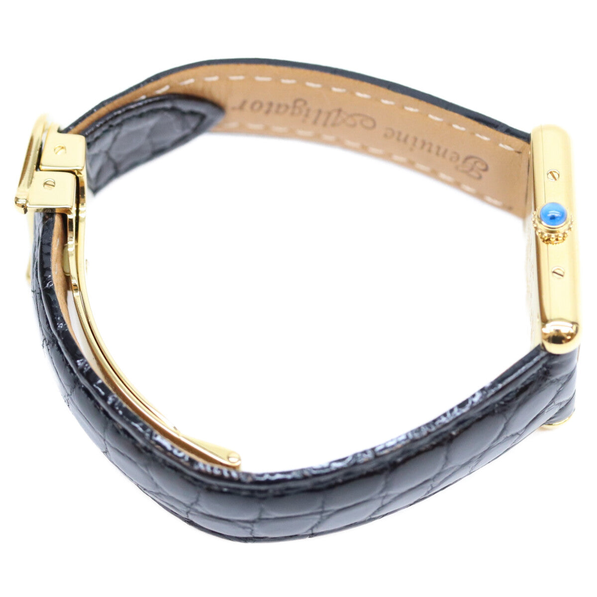 Cartier カルティエ 80-90s 925 マストタンクSM ヴェルメイユ 黒飛びローマ文字盤 革 QZ 腕時計