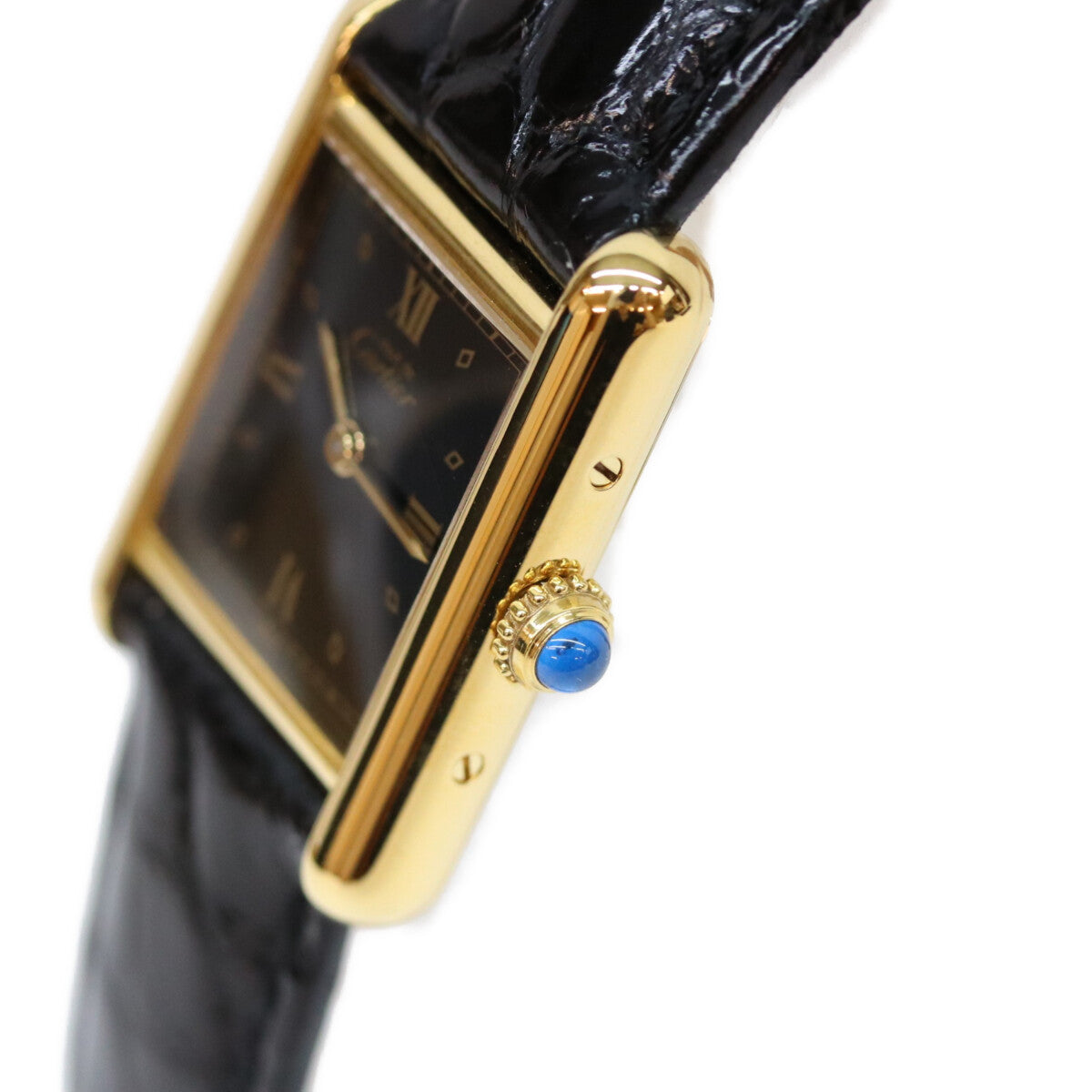 Cartier カルティエ 80-90s 925 マストタンクSM ヴェルメイユ 黒飛びローマ文字盤 革 QZ 腕時計