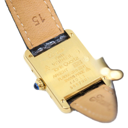 Cartier カルティエ 80-90s 925 マストタンクSM ヴェルメイユ 黒飛びローマ文字盤 革 QZ 腕時計