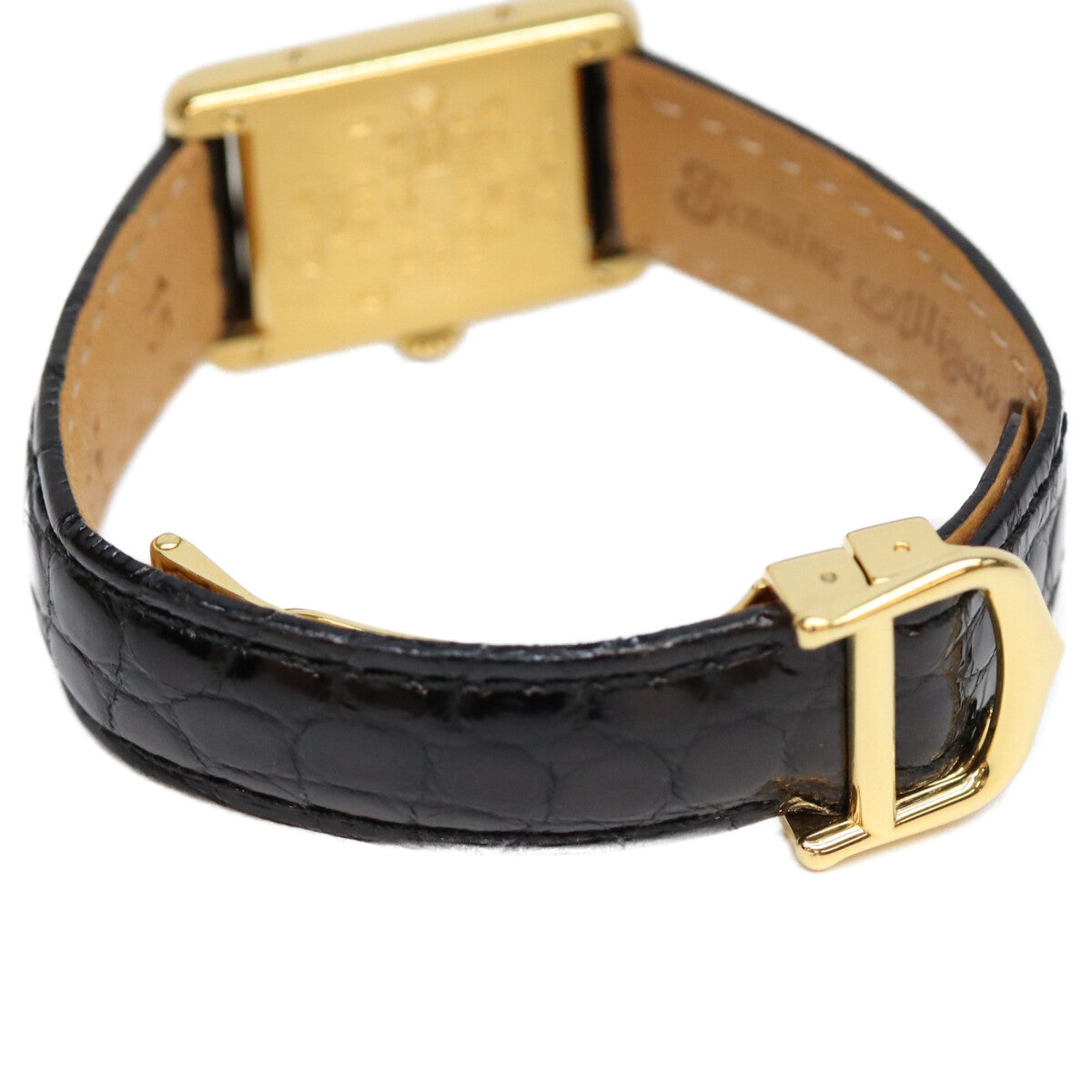 Cartier カルティエ 80-90s 925 マストタンクSM ヴェルメイユ 黒飛びローマ文字盤 革 QZ 腕時計