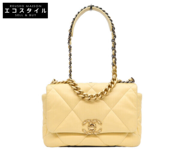 CHANEL シャネル AS1160 イエロー ラムスキン シャネル19 スモール チェーンショルダーバッグ ショルダーバッグ