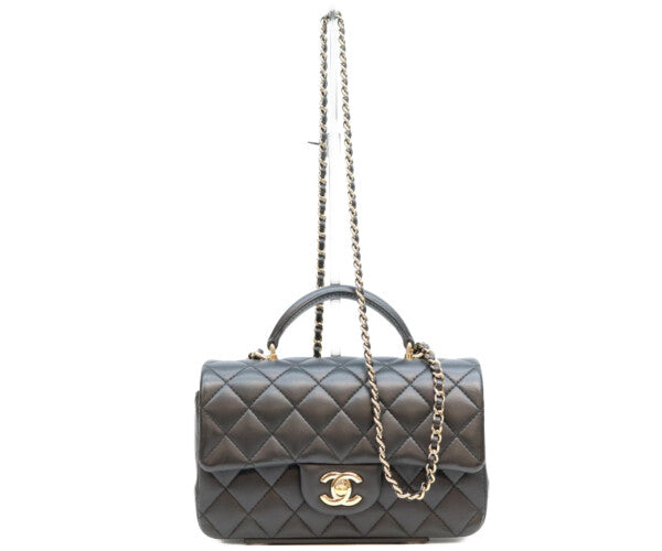 CHANEL シャネル AS2431 黒 ラム G金具 トップハンドル ミニマトラッセ20 ショルダーバッグ