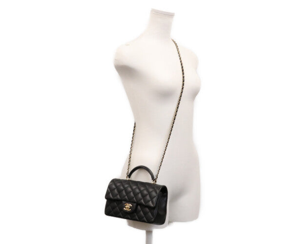 CHANEL シャネル AS2431 黒 ラム G金具 トップハンドル ミニマトラッセ20 ショルダーバッグ