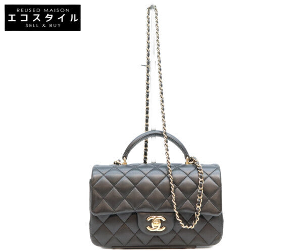 CHANEL シャネル AS2431 黒 ラム G金具 トップハンドル ミニマトラッセ20 ショルダーバッグ
